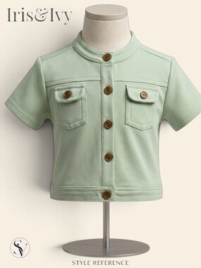 NWT Iris & Ivy Sage Green Short Sleeve Button Up Cropped Jacket 24M
